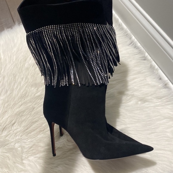 New Amina Muaddi Lily Crystal Fringe Stiletto Boot size 39EU - Picture 6 of 10
